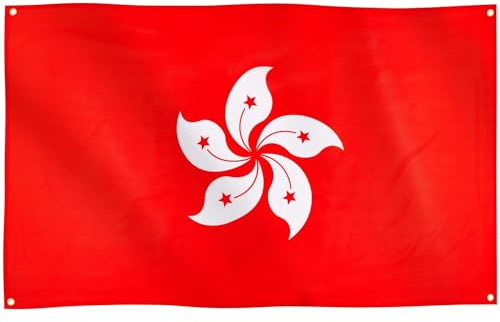 Runesol Bandera de Hong Kong, 91x152cm, 3ft x 5ft, 4 Ojales, Ojal en Cada Esquina, Bandera de la República Popular, Flor de Bauhinia, Banderas Premium, Interior, Exterior, Año Nuevo chino