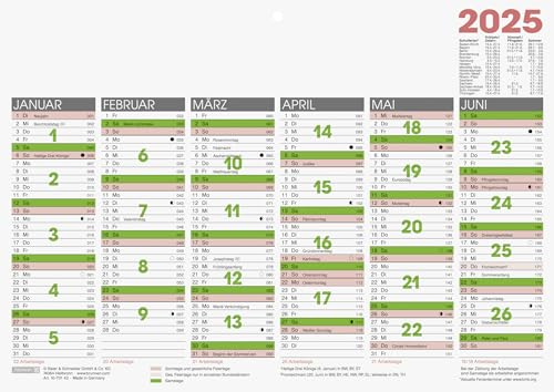 BRUNNEN Tafelkalender (2025), 1 Seite = 6 Monate, A4 quer