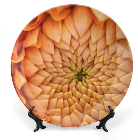 Dahlia Plant Orange Flower Decorative Plate for Wall Home Wobble-Plate with Display Stand Table Decor Ornament Ceramic Dinner Plate Dessert Dish Holiday Home Decoration 10