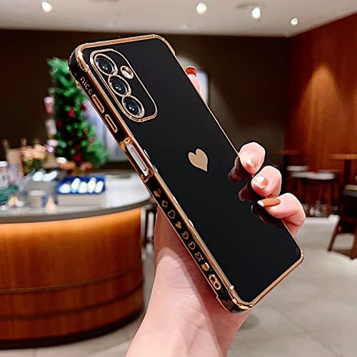 LSOUGUK Compatible with Samsung Galaxy A15 4G/5G Case,Love Heart Pattern Electroplated Design Soft TPU Shockproof Protective Phone Case Full Camera Lens Protection Cover for Samsung Galaxy A15-Black