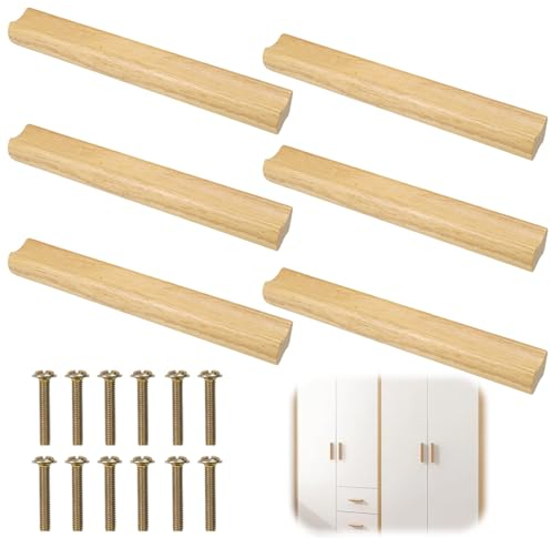 TESSTSY 6 Pezzi Maniglia per Mobili con Vite, 160mm Maniglie Legno, Maniglie per Mobili da Cucina, Maniglie Armadio, Pomelli Cassetti per Mobili Cucina in Legno, per Porta, Armadio, Cassetto