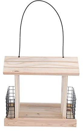 Vogelfutterstation aus Holz – 23,5 X 11,9 X 21,6 cm, Hängende Vogelfutterstation mit Abnehmbarem Dach – Wetterfeste Wildvogel-Futterstation für Draußen, Wild, Hängestange Im Freien