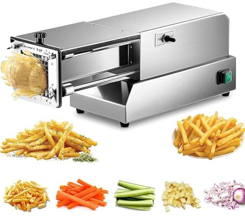 DPQYJPP Tagliapatate Elettrico, Tagliapatate Elettrico Professionale Commerciale e Domestico con Lama per Un Taglio Facile e Sicuro, per Patate, Carote, Cetrioli,Silver-8mm
