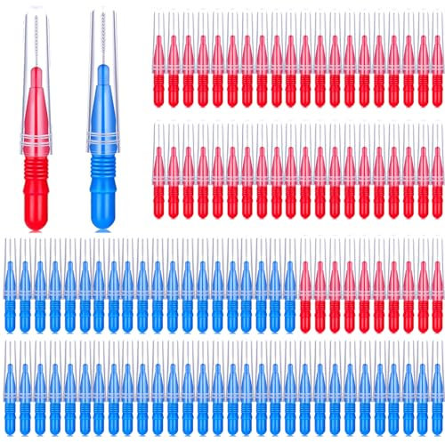 OWLMATE 100 Stück Interdentalbürsten, Zahnpflege, Zahnreinigung Zwischenräume, Zwischenraumbürsten, Dentalbürsten Zur Interdentalreinigung (Rot und Blau)
