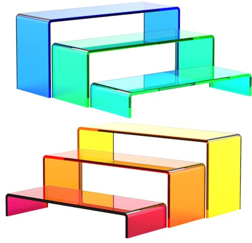 SOVQUEST 6 PCs Risers Display Stands 3 Tiers Desktop Acrylic Shelves Cake Pop Holder Products Display Stand for Collectibles Shoes Jewels (Mix Colors)
