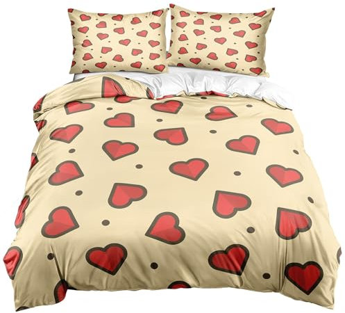Ypthriline Set Copripiumino Matrimoniale 260x240 A Forma Di Cuore Set Sacco Copripiumino Stampa Parure Copripiumino in 100% Microfibra 3 Pezzi con Cerniera, Copripiumino con 2 Federa 50x80 cm
