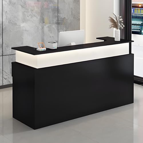 Snaweo Empfangstresen, Empfangstheke mit versteckter LED-Beleuchtung, geräumiger Rezeptionstheke, Rezeptionstisch und Elegantes Design für Büroempfang oder Wartebereiche(White+Black,100cm/39.3in)