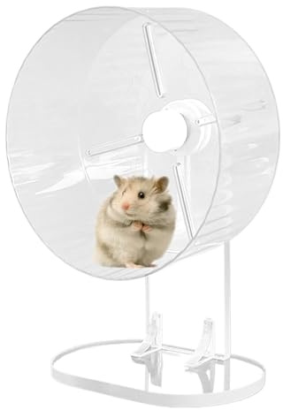 Hamsterhjul – 20 cm tyst hamsterhjul | Akryl hamsterträningshjul kompatibel | tyst spinner hamster löparhjul med justerbart stativ för igelkott gerbils möss eller annan liten anima