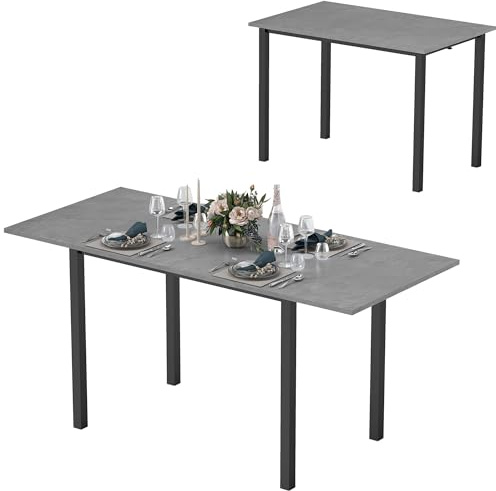 HOMCOM - Mesa de comedor extensible, mesa de cocina para 6 personas, con gran bandeja de marco de acero, diseño moderno, gris oscuro