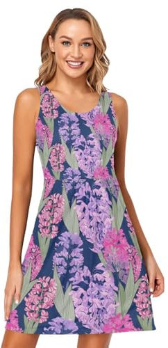 Floral jacinthe violet robes sans manches pour filles, robe d'été de plage, Jacinthe florale violette, Taille M