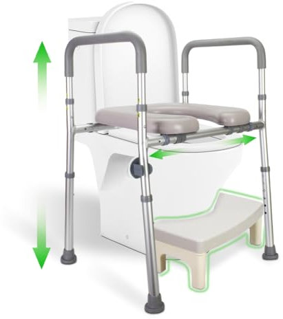 LMLJINT Raised Toilet Seat with Handles, Toilet Seat Elevators for Seniors – 6 Adjustable Levels for Height & Width, Toilet Seat Riser for Elderly & Disabled, Toilet Seat Frame up to 150 kg