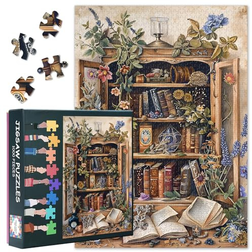 Puzzle 1000 Teile Erwachsene - Jigsaw Puzzles Bücherregal Kunst, 27.5x19.7 Inch Botanical Design schwer herausfordernde Puzzle Familienspiel für Männer & Frauen (Home Decor Geschenk)