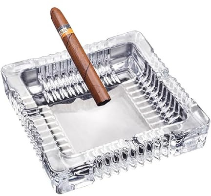 Cendrier en verre fait à la main pour intérieur ou extérieur, terrasse, bureau, fumoirs, cendrier pour décoration de table, maison et bureau (cristal, taille L)