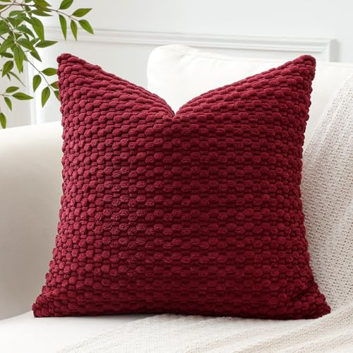 Artscope Kissenbezug Kordsamt Cord Körnig Zierkissenbezug 50x50 cm Geometrische Kissenhüllen Weiche Sofakissen Couchkissen für Sofa Schlafzimmer Wohnzimmer Büro Zuhause Dekorative 1er Set, Weinrot