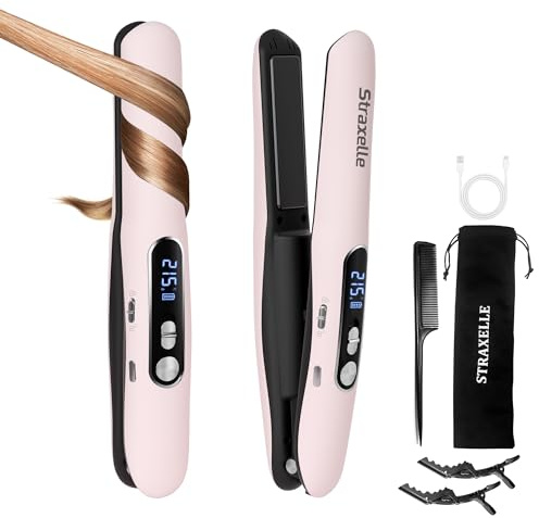 Straxelle Mini Piastra per Capelli Senza Fili 2 in 1 Piastra da Viaggio per Capelli e Arricciacapelli, Piastra Senza Fili 5000mAh,175℃-215℃ con LED Display Piastra Capelli Senza Fili per Donne/Uomini