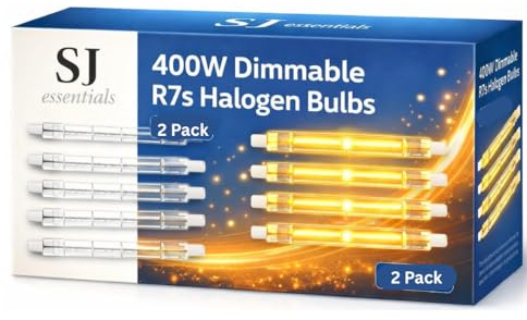 SJ essentials R7s Halogen Bulb 118mm 400W Dimmable – Pack of 2, 230V Linear J118 Warm White 2800K Light Bulbs for Security Lights, Floor Lamps, Work Lights, Indoor Outdoor Lighting [Energy Class G]