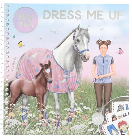 Depesche 13743 Miss Melody - Dress Me Up Stickerbuch mit 24 Seiten Pferde Motive zum Verzieren, inkl. 11 Seiten Accessoire Sticker