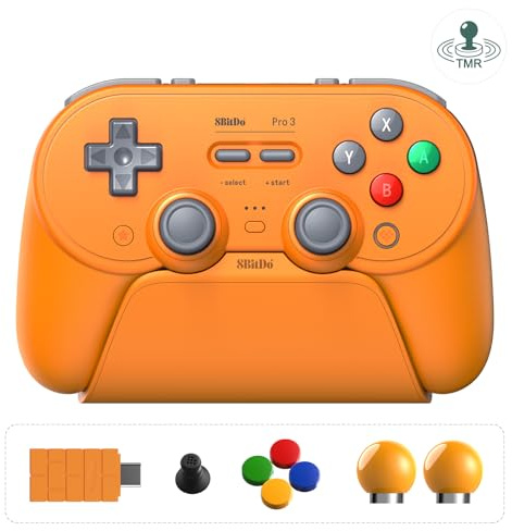 8BitDo Pro 3 Manette Bluetooth pour Switch/Switch 2, Joysticks TMR, Boutons Arrière Pro et R4/L4 Programmables, Gâchettes Hall/Tactiles,Boutons ABXY Interchangeables,pour Windows,Apple,SteamOS,Android