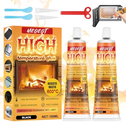 Meoeot Hochtemperaturkleber, Hitzebeständiger Kleber, Feuerfestes Silikon, Dichtschnurkleber, Hitzebeständig über 600°C für Haushalt, Backöfen, Ofenfensterverglasung, Elektroherde, Herdplatten, 100ML