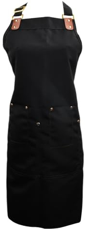 Unisex långt förkläde, kockförkläde med justerbar nackrem, vattentätt canvasarbete AproN, servitris Apron med 4 fickor, matlagning kök cirka/n, kvinnor män Apro/n för hem restaurang kaféer, Svart, 76