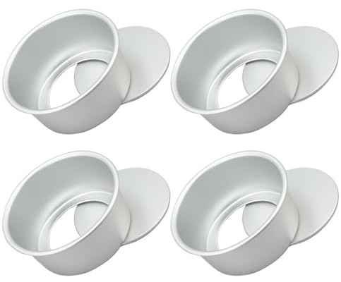 Tofficu Molde para Hornear Redondo Anodizado, Set de 4 Moldes Desmontables de 10 Cm, Aluminio Resistente para Repostería Casera y Mini Pasteles, Apto para Horno y Cocina Doméstica