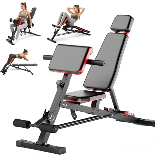 2026 Adjustable Weight Bench with Leg Extension & Headrest - 1000LBS Capacity Foldable Incline Decline Bench Press, Roman Chair Hyperextension, Multi-Angle Workout Bench for Home Gym Strength Training