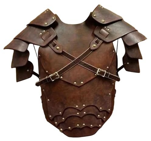 Uanqfegy Mittelalterliche Ritterrüstung, Brustpanzer aus PU-Leder für Herren, verstellbares Wikingerkostüm für Halloween-Cosplay-Party