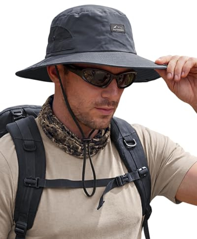 Hat Hut Hiking Hat, UPF 50+ Wide Brim Sun Bucket Hats for Men Women, UV Protection, Fishing Outdoor Safari (UK, Alpha, One Size, Dark Grey)