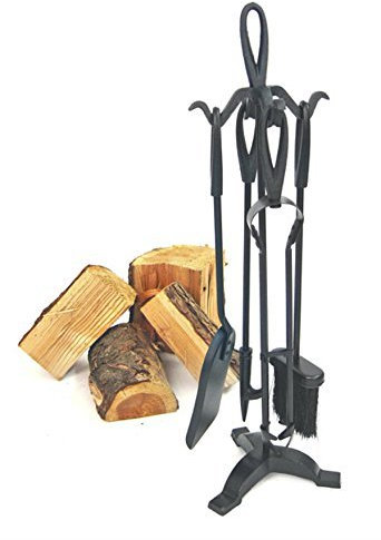 GardenMile® - Set tradizionale di accessori da caminetto, in ghisa, stile vintage, per carbone/legna, nero, 5 pezzi