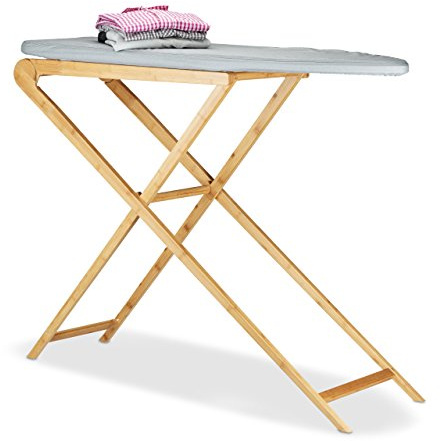 Relaxdays Holz Bügelbrett aus Bambus, schöner Bügeltisch m. atmungsaktivem Baumwolle Bezug, HxBxT 95x124x39 cm, natur