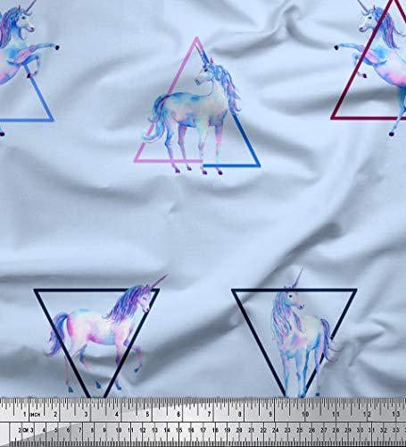 Soimoi Blau Baumwolle Ente Stoff Einhorn u Dreieck geometrisch Stoff Drucke Meter 56 Zoll breit