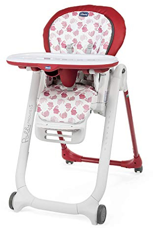 Chicco Polly Progres5 Trona Evolutiva para Bebés 0 Meses, 3 Años (15 kg), Trona Convertible y Compacta con 4 Ruedas, Ajustable y Transformable en Hamaca y Elevador de Silla para Niños, Rojo (Red)