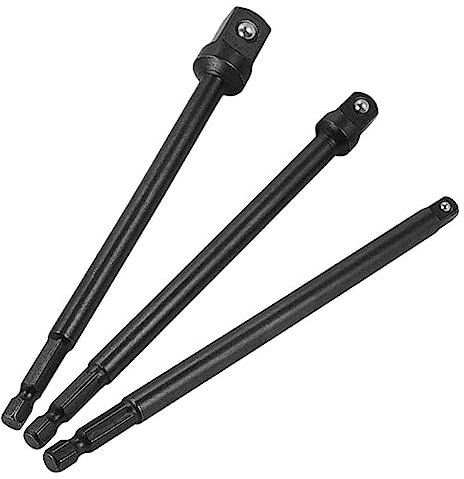 Bestgle 3pcs Socket Adapter Impact Driver Extension Set, 1/4 Hex Shank to Square Socket Drill Bits (1/4, 3/8, 1/2 Drive), 150mm/5.9 Length, Chrome Vanadium Steel