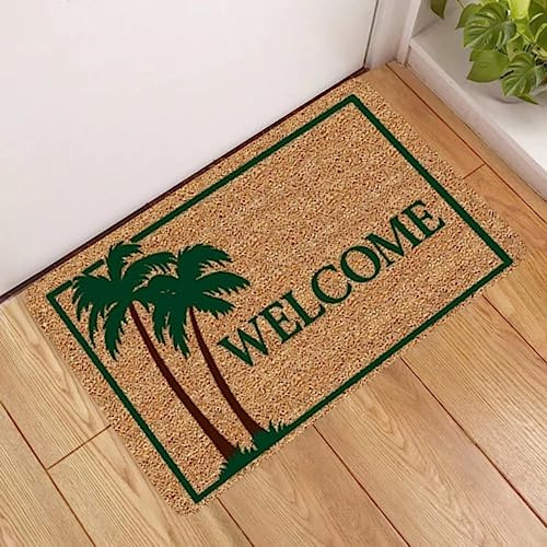ATOLY Welcome Palm Tree Door Mat, Indoor Super Absorbent Mud Door Mat Flannel Backing Door Mat Small Front Door Floor Dirt Catcher Pad, 23.6 X 15.7 Inch