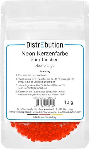 Kerzenfarbe Neon Orange hochkonzentriert 10g – zum Einfärben von Kerzentauchmasse, kräftige Farbtöne, Made in Germany