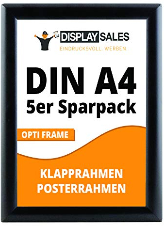 DISPLAY SALES Klapprahmen (5 St.) Opti Frame schwarz DIN A4 25 mm Sparpack Wechselrahmen Plakatrahmen Posterrahmen