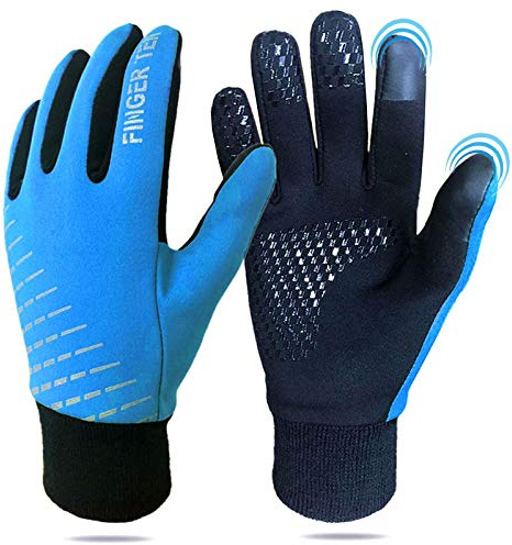 FINGER TEN Kids Cycling Gloves Winter Full Finger Warm Touchscreen Running, Blue, XS, Girls Boys Glove Grip Liner Thermal for Sport Outdoor Windproof Waterproof Anti Slip