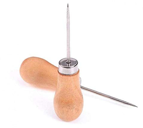 2pcs Leather Piercing Tools Punching Hole Sewing Awl with Wood Handle