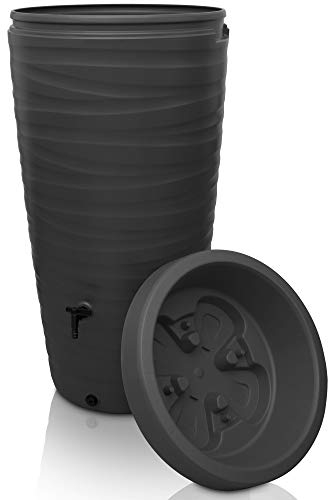 Yourcasa Serbatoio Acqua 230 litri [design Decore] in plastica resistente al gelo – Cisterna acqua piovana con rubinetto e coperchio – Serbatoio acqua piovana giardino - raccolta acqua (antracite)