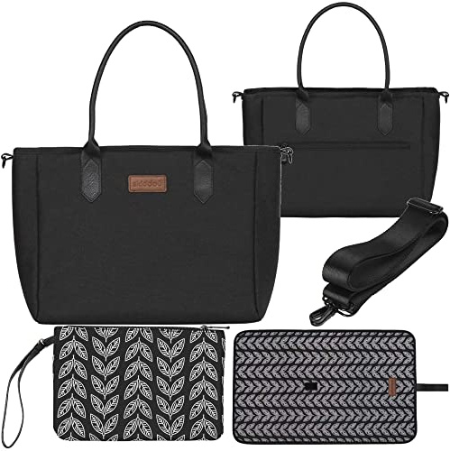 skiddoü große Kinderwagen-Tasche Ingrid, Organizer für Kinderwagen, Wickeltasche wasserdicht, Wickelunterlage unterwegs, Baumwollbeutel, Schultergurt, herausnehmbare Tasche mit Fächern, schwarz