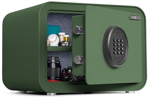 Digital Safe Box, 1.0 Cu.ft Heavy Duty Solid Steel Home Safe with Keypad, Small Personal Security Lock Box for Money, Jewelry, Anti-Theft Money Box for Hotel, Dorm, Office (Green)