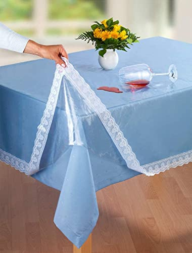 EMHELLE Tischdecke Schutzdecke mit weißer Spitze, Tischschutz, transparent, glasklar, Größe wählbar, Made in Germany (110 x 140 cm)
