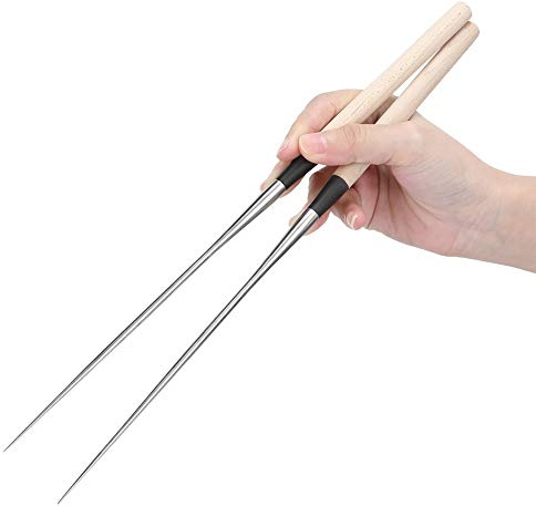 Natudeco - 1 par de palillos para comida, palillos de acero inoxidable, palillos japoneses para sushi con mango de madera, vajilla, herramienta de cocina para olla caliente, freír(L)