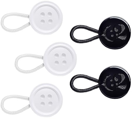 C2 5 Stück Hemdknopf-Erweiterungen - Weiß & Schwarz - S/M/L - 16L | Schafft bis zu 2,5cm/0,98in, Knopfdurchmesser 10mm/0,39in, elastische Passform, 3 Größen