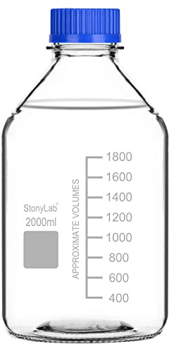 stonylab Graduierte Aufbewahrungsflaschen mit GL45 Schraubverschluss, 2000 ml Glas klare Runde Laborreagenzien Aufbewahrungsflaschen mit Blauem Schraubverschluss, 1 Pack
