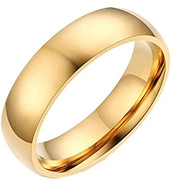 Beydodo Herren Ringe Edelstahl Gravur, Männer Ring 6MM Hochglanzpoliert Bandring Freundschaftsring Ring Personalisiert Gold Größe 55 (17.5)