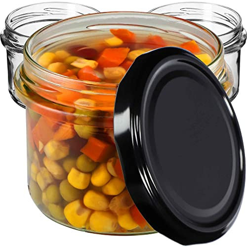 KADAX Lot de 20 petits bocaux de 235 ml, bocaux en verre fi82, mini bocaux pour miel et épices, bocaux à confiture avec couvercle, bocaux hermétiques à offrir (noir)