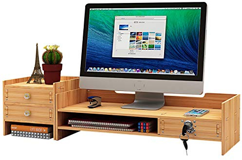 YISSALE Monitorständer Holz Bildschirm Bildschirmerhöhung Pc Monitor für Laptop mit Schublade Desk Storage Organizer