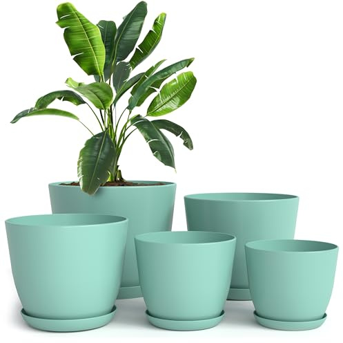 Utopia Home Lot de 5 Pots de Fleurs avec Drainage - 2,2/16,6/15,3/12,9 cm - Décoration d'intérieur - Pots de Fleurs en Plastique pour Cactus et Plantes Grasses - Aqua