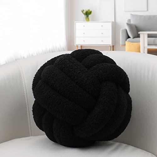 IIQI Knotenkissen, Kugelförmige Kissen Imitation Lamm Daunen Mehrere Größen Knotenkissenball weiches handgewebtes Sofakissen, verwendet für Wohndekoration (Schwarz 24,28 cm)